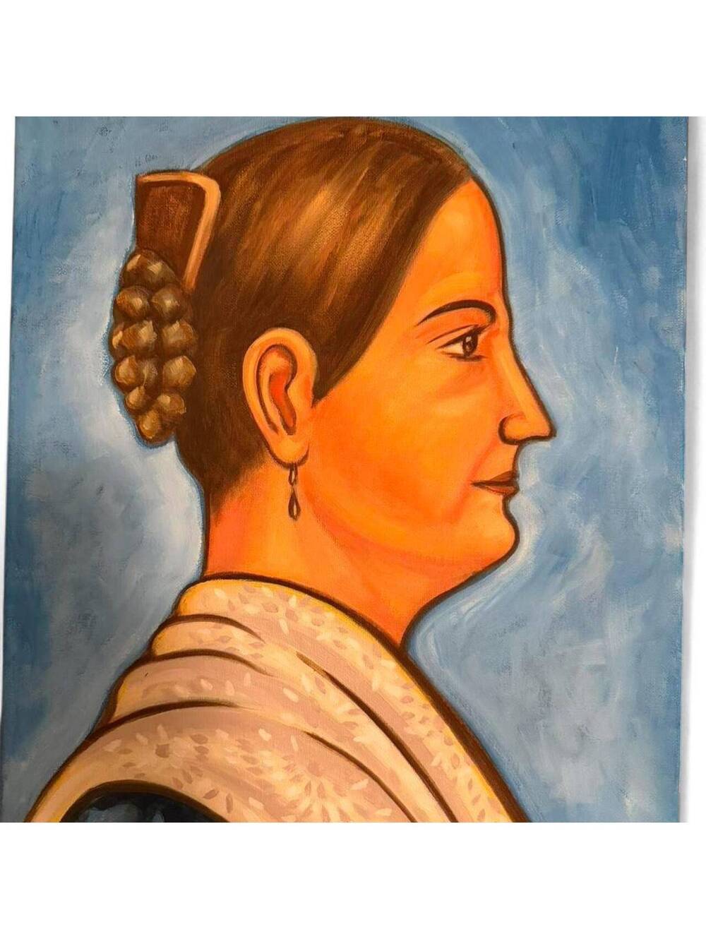 Original Carlos Bueno Portrait Painting of Woman in Profile